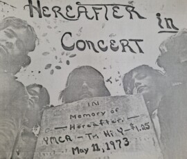 Advertising poster. This photo was taken at Lands Ford in an old grave that had been dug up. The headstone (which was extremely heavy) was lying on the ground beside the grave. We stood it up and our photographer (John Frazier) stood in the grave to take the shot.