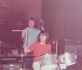 Jimmy Hollingsworth behind Bruce at some gig - probably too much cowbell!