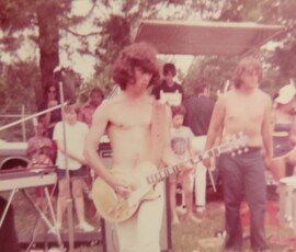 Jimi Oates, guitar; Jimmy Hollingsworth (friend of the band) - (Elks Park ca1971)