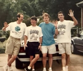 In Gregg Sizemore's driveway with our new Rockunes T-shirts.