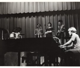 Dale Dove at the piano (Concert of Friends - October 1972). Horn section (L to R): Harlod Alewine, Jim Thomas and Craig Nelson.